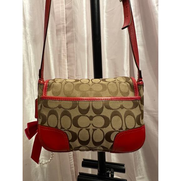 Coach F30601 Signature Jacquard Crossbody – Red Leather Trim - Picture 8 of 11